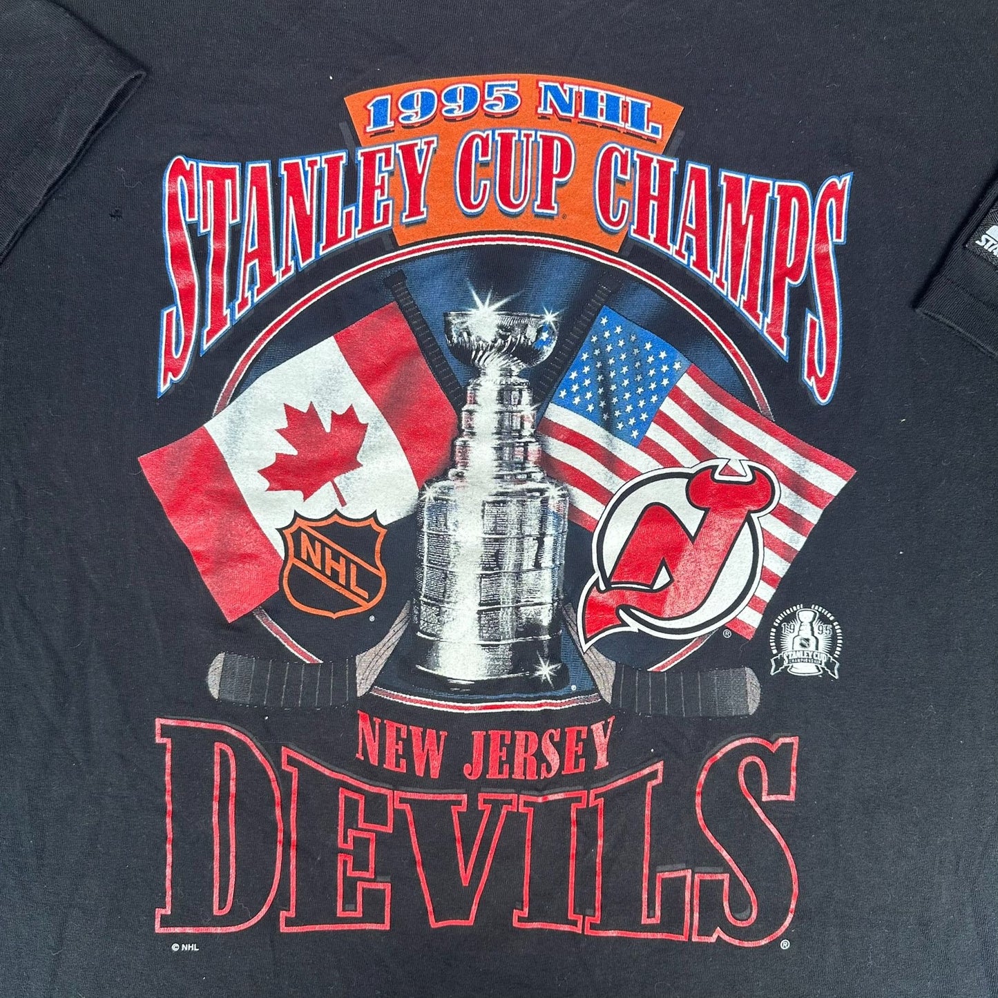 Vintage 90s Starter New Jersey Devils Stanley Cup Champs 1995 T-Shirt Black XXL