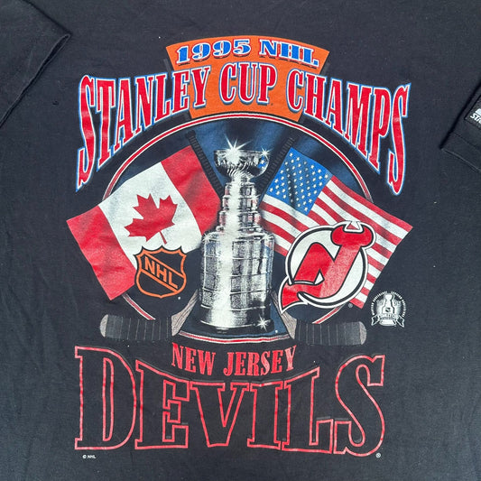 Vintage 90s Starter New Jersey Devils Stanley Cup Champs 1995 T-Shirt Black XXL