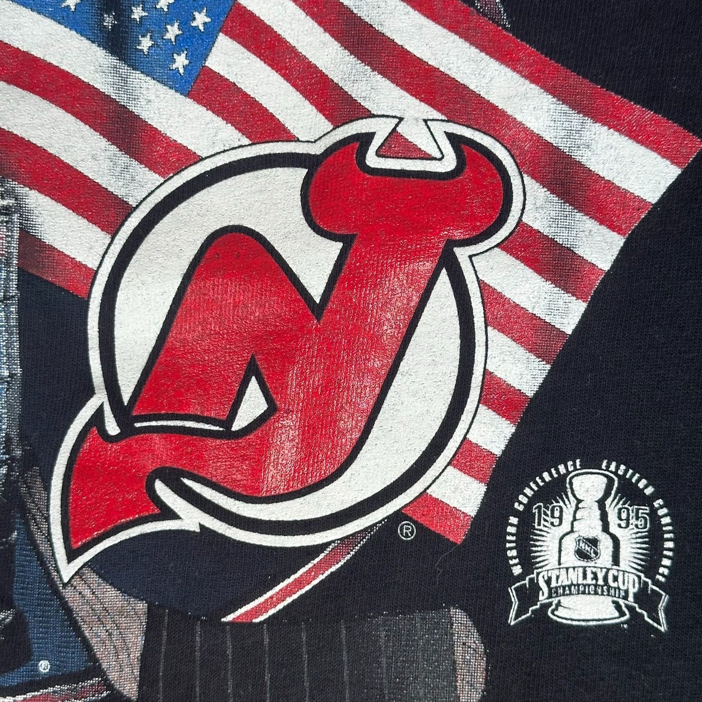 Vintage 90s Starter New Jersey Devils Stanley Cup Champs 1995 T-Shirt Black XXL