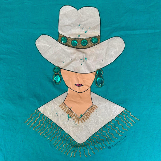 Vintage 90s Cowgirl Jeweled T-Shirt Turquoise L Single Stitch Western Boho