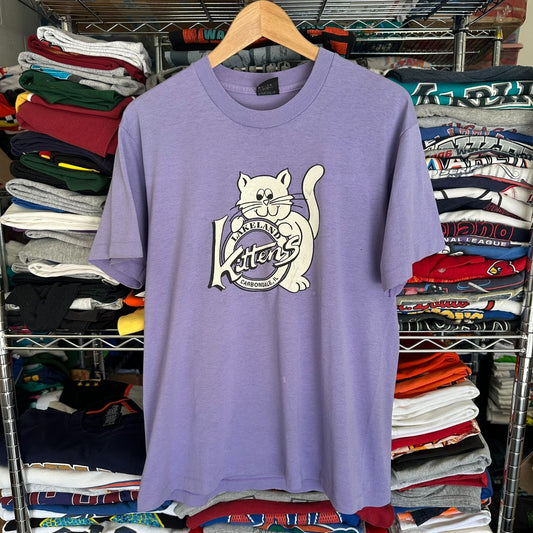 Vintage 90s Illinois Kittens T-Shirt Cute Animal Pastel Lavender Single Stitch L