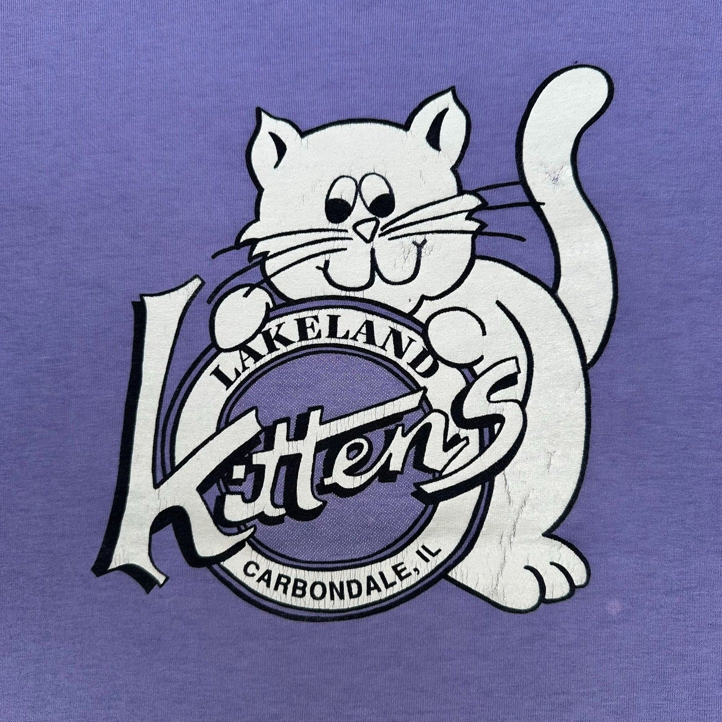 Vintage 90s Illinois Kittens T-Shirt Cute Animal Pastel Lavender Single Stitch L