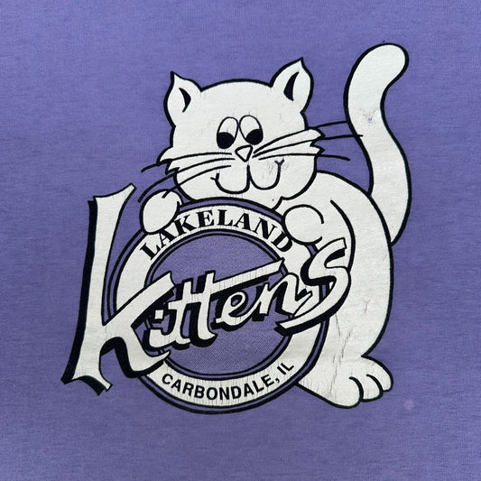 Vintage 90s Illinois Kittens T-Shirt Cute Animal Pastel Lavender Single Stitch L
