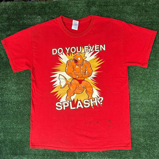 Vintage Y2K Pokemon Magikarp Do You Even Splash T-Shirt Bodybuilder Humor Red L
