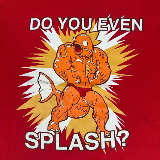 Vintage Y2K Pokemon Magikarp Do You Even Splash T-Shirt Bodybuilder Humor Red L
