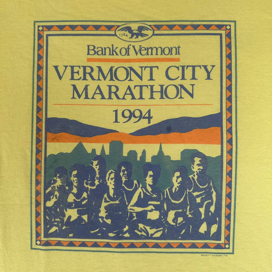 Vintage 90s Vermont Marathon 1994 T-Shirt Running Single Stitch Yellow Large