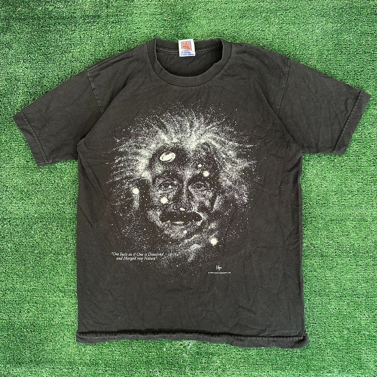 Vintage 90s Albert Einstein Galaxy T-Shirt Geek Nerd Science Big Face Black S