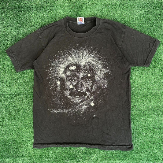 Vintage 90s Albert Einstein Galaxy T-Shirt Geek Nerd Science Big Face Black S