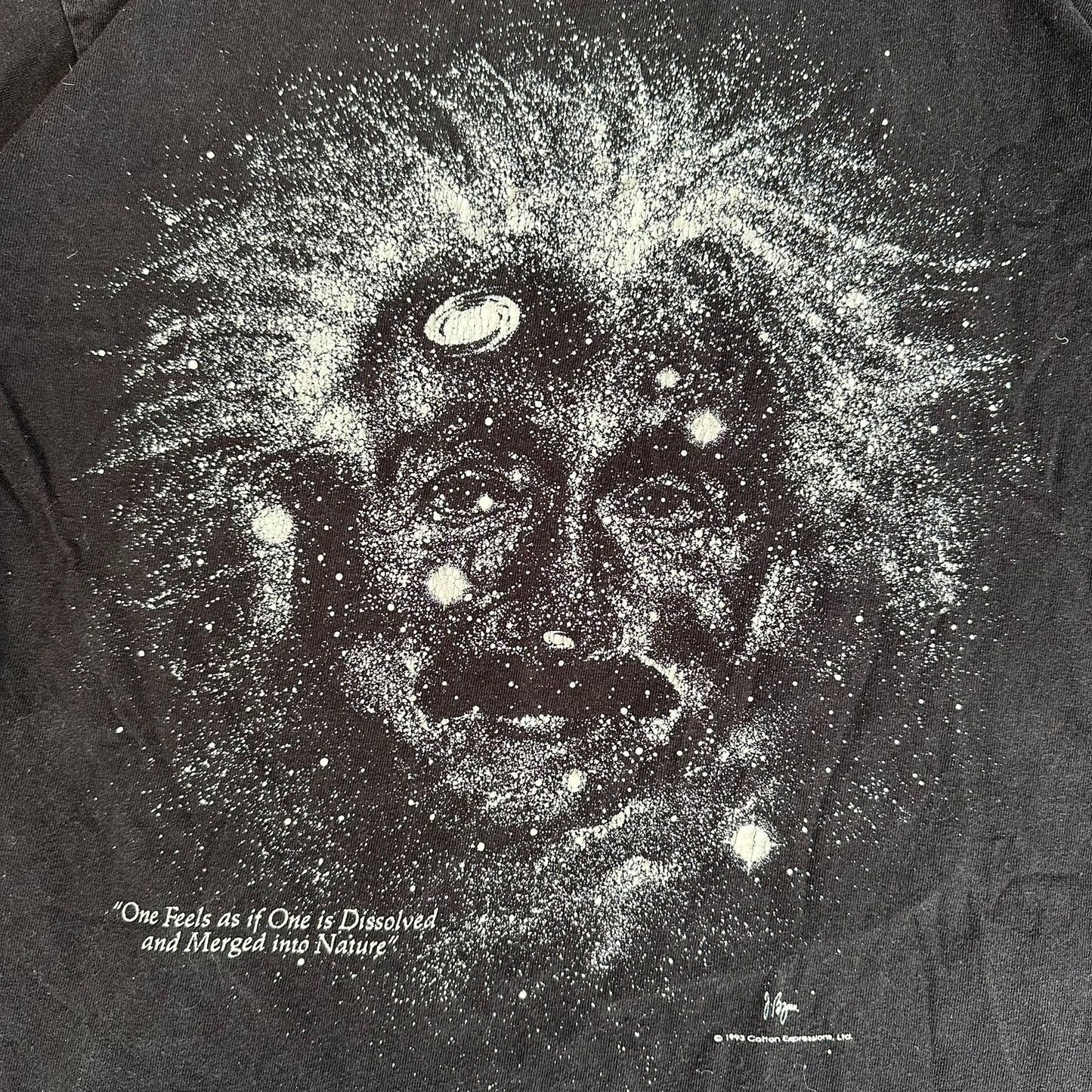 Vintage 90s Albert Einstein Galaxy T-Shirt Geek Nerd Science Big Face Black S