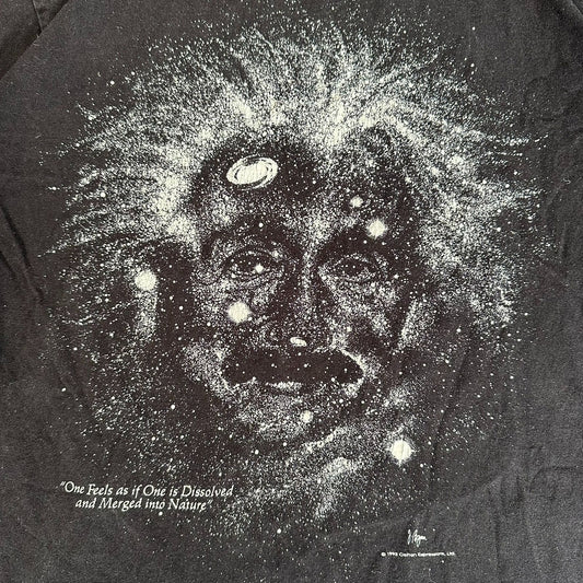 Vintage 90s Albert Einstein Galaxy T-Shirt Geek Nerd Science Big Face Black S