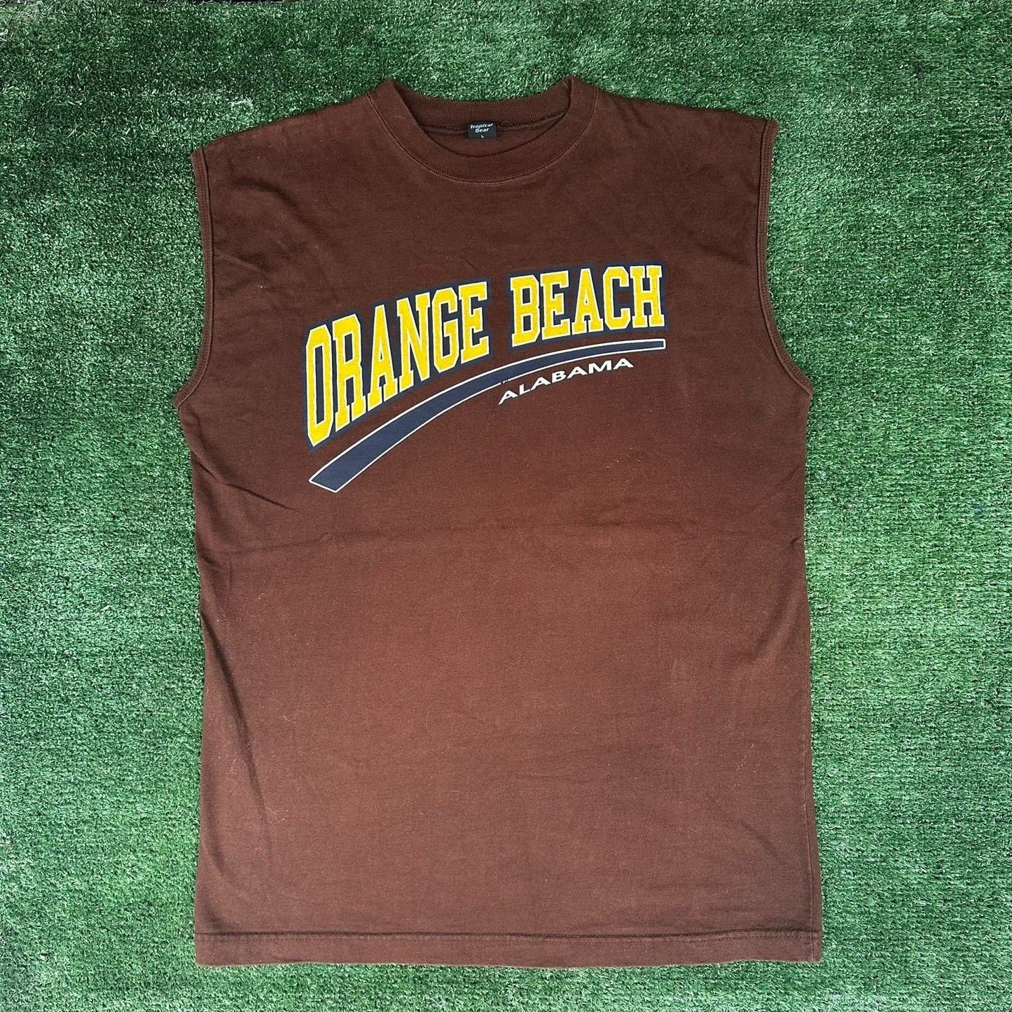 Vintage Y2K Orange Beach Alabama Muscle T-Shirt Sleeveless Brown L Surf Beach