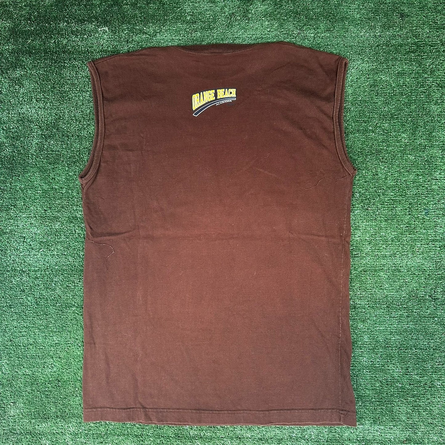 Vintage Y2K Orange Beach Alabama Muscle T-Shirt Sleeveless Brown L Surf Beach