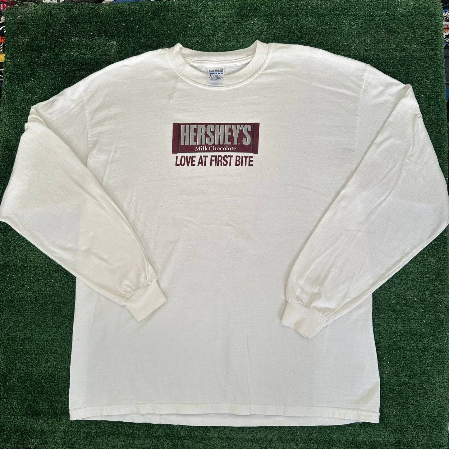 Vintage 90s Hershey's Chocolate Slogan T-Shirt Promo Humor Long Sleeve White XL