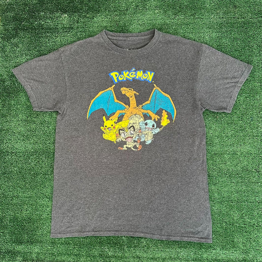 Nintendo Pokemon Pikachu Charizard T-Shirt Retro Gamer Gray M Streetwear Kanto