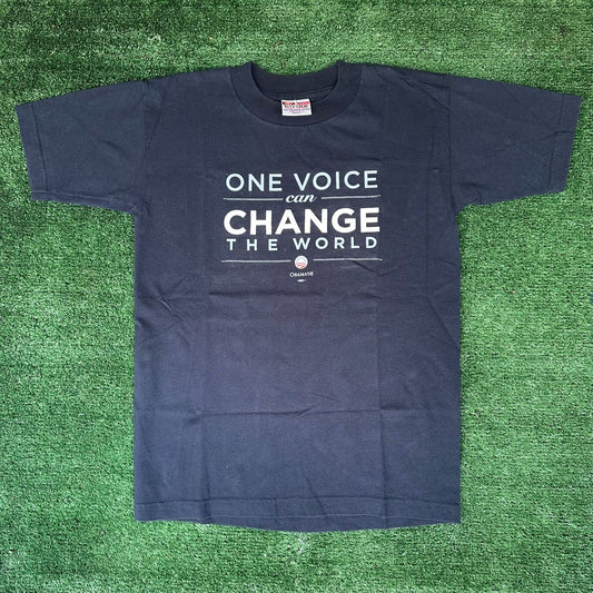 Vintage Y2K Barack Obama One Voice T-Shirt Navy Political Campaign Inspirational