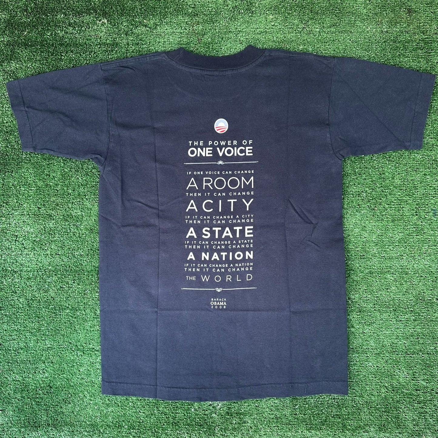Vintage Y2K Barack Obama One Voice T-Shirt Navy Political Campaign Inspirational