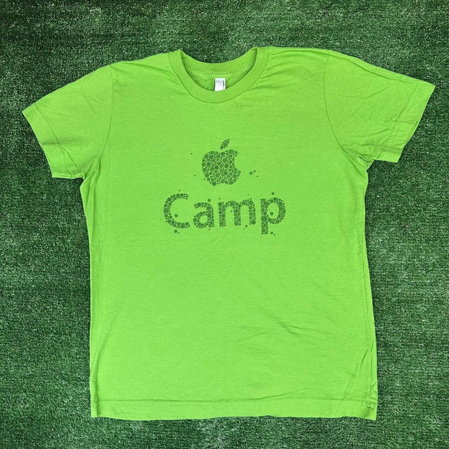 Vintage Y2K Apple Camp Adventures T-Shirt Lime Green Education Rare Tech Promo