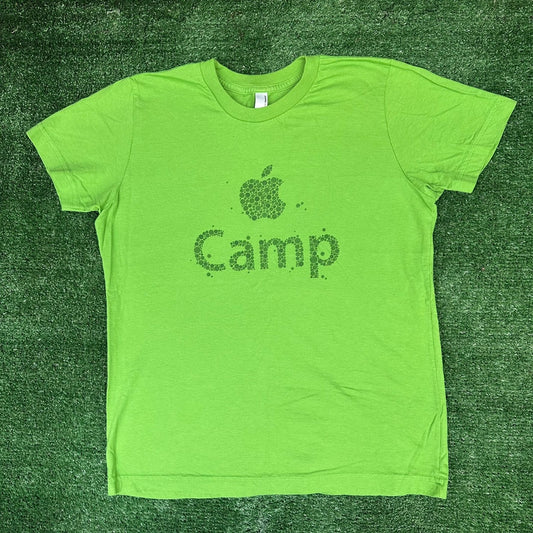 Vintage Y2K Apple Camp Adventures T-Shirt Lime Green Education Rare Tech Promo