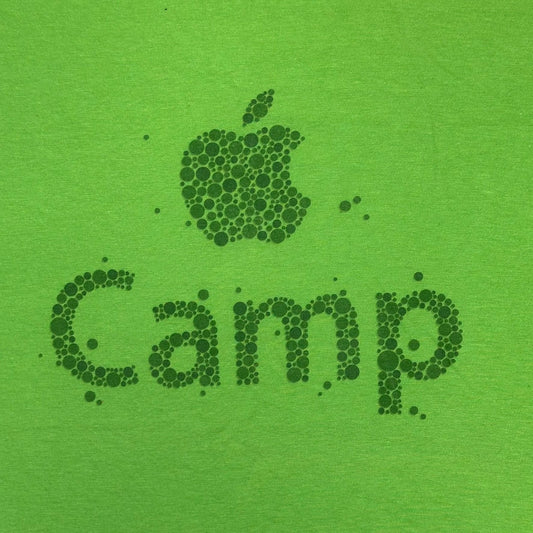 Vintage Y2K Apple Camp Adventures T-Shirt Lime Green Education Rare Tech Promo