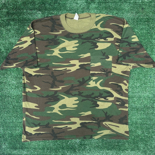 Vintage 80s Ranger M81 Woodland Camo T-Shirt Grunge Punk Single Stitch Paper Thin