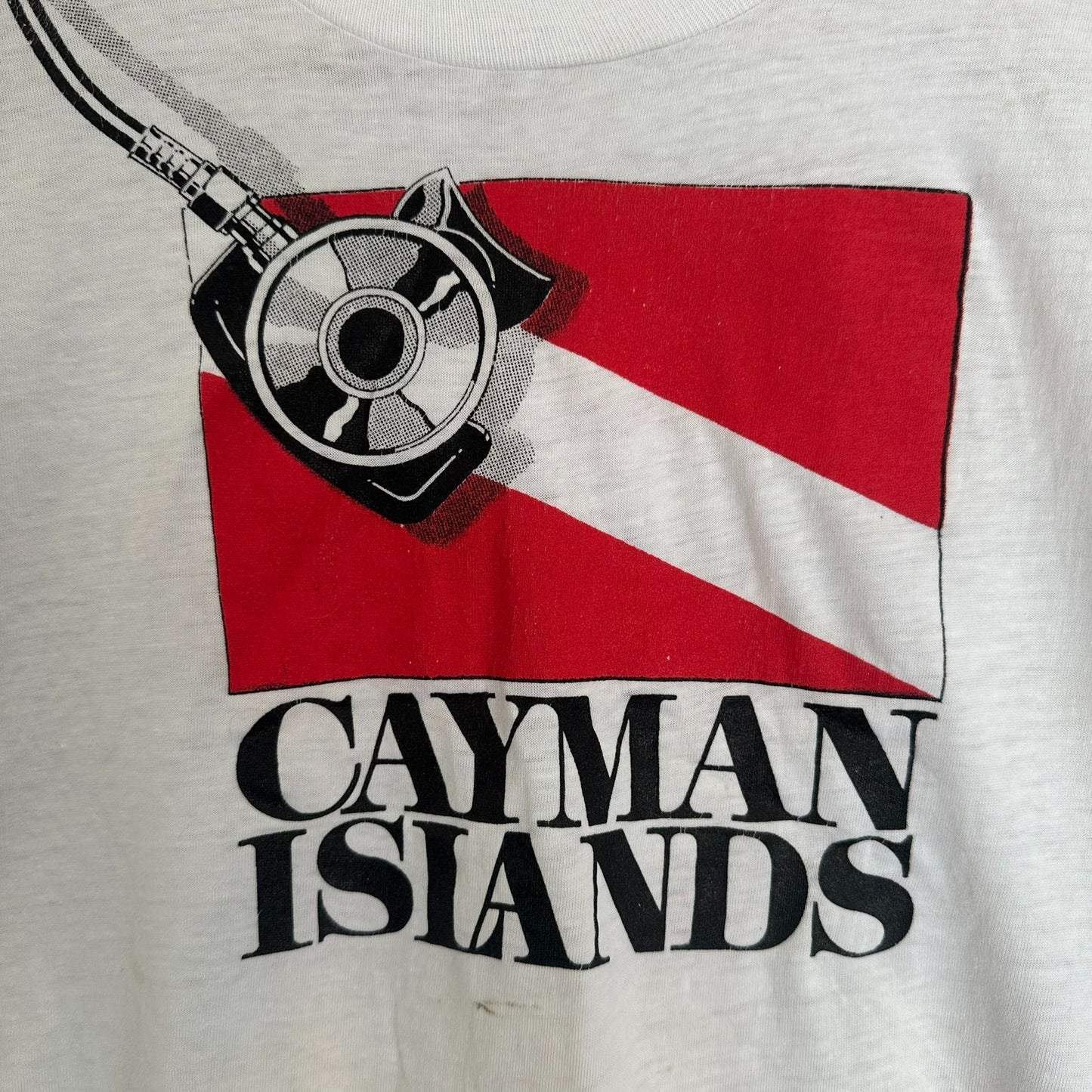 Vintage 80s Cayman Islands Scuba Diving T-Shirt Single Stitch White S Travel