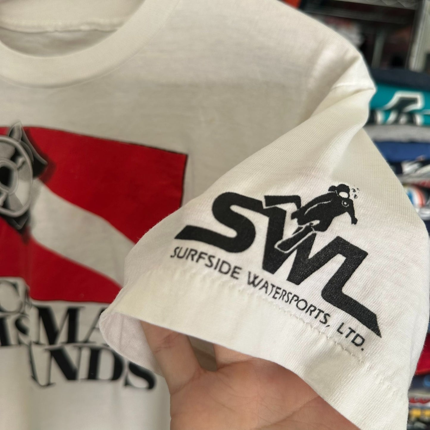 Vintage 80s Cayman Islands Scuba Diving T-Shirt Single Stitch White S Travel