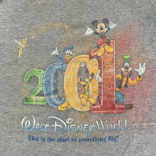 Vintage Y2K Walt Disney World 2001 T-Shirt Mickey Gray L Colorful Kidcore Cartoon