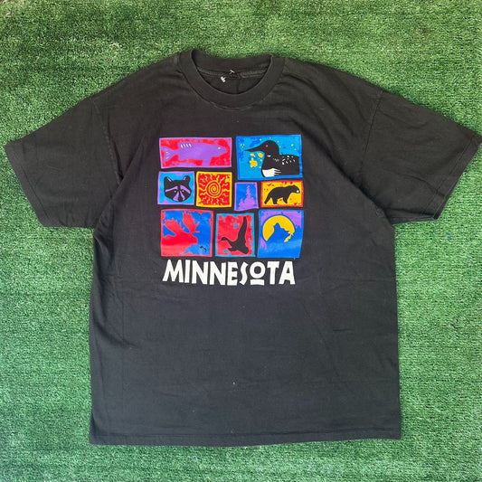 Vintage 90s Minnesota Nature Pop Art T-Shirt Gorpcore Single Stitch Wildlife L