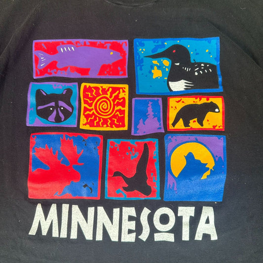 Vintage 90s Minnesota Nature Pop Art T-Shirt Gorpcore Single Stitch Wildlife L