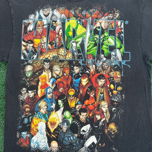 Vintage Y2K Mad Engine Marvel Comics T-Shirt Civil War Big Print Black M Kidcore