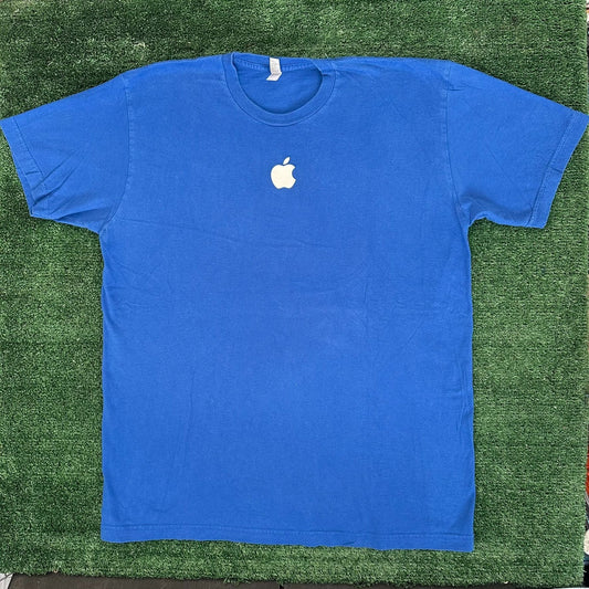 Vintage Y2K Apple Store Logo T-Shirt Blue XL Mac Employee Uniform Minimalist