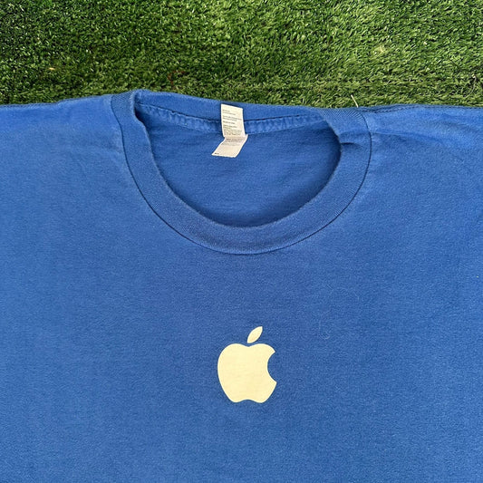 Vintage Y2K Apple Store Logo T-Shirt Blue XL Mac Employee Uniform Minimalist