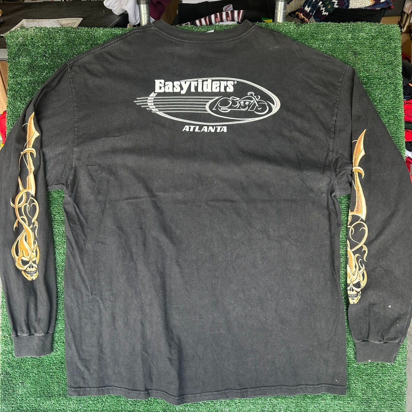 Vintage 90s Easyriders Flame Skull T-Shirt Long Sleeve Goth Grunge Biker XXL Y2K