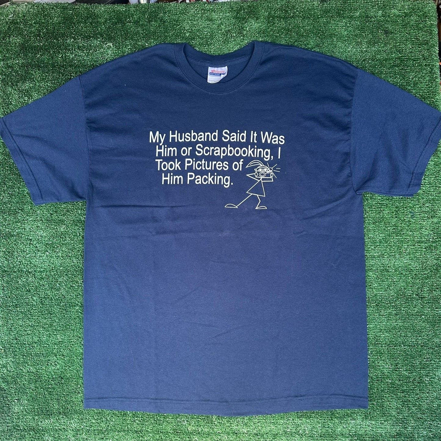 Vintage Y2K Husband Scrapbook Humor T-Shirt Grandma Ironic Funny Cottage Navy XL