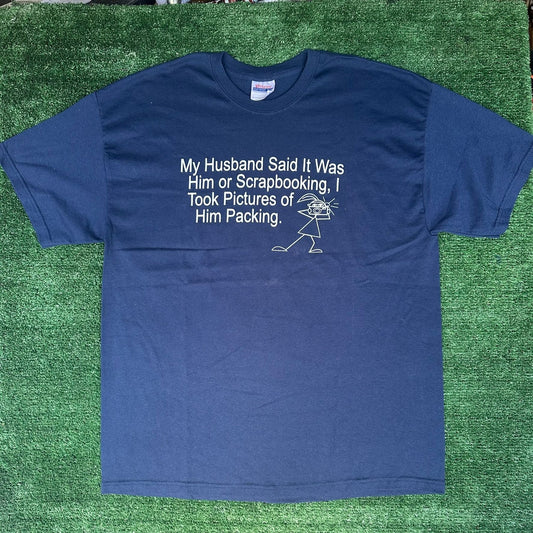 Vintage Y2K Husband Scrapbook Humor T-Shirt Grandma Ironic Funny Cottage Navy XL