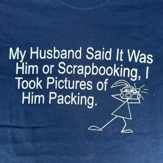 Vintage Y2K Husband Scrapbook Humor T-Shirt Grandma Ironic Funny Cottage Navy XL