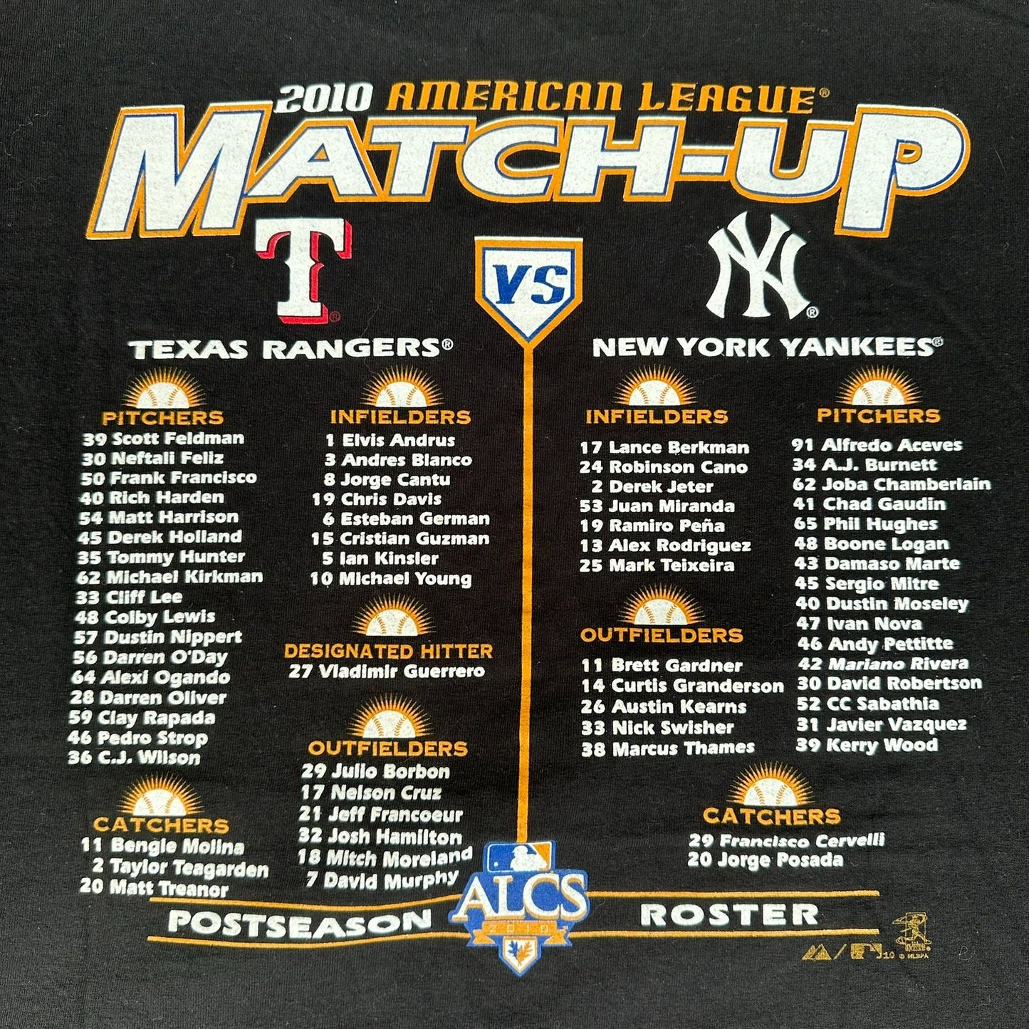 Texas Rangers American League Championship 2010 T-Shirt Majestic MLB Black L