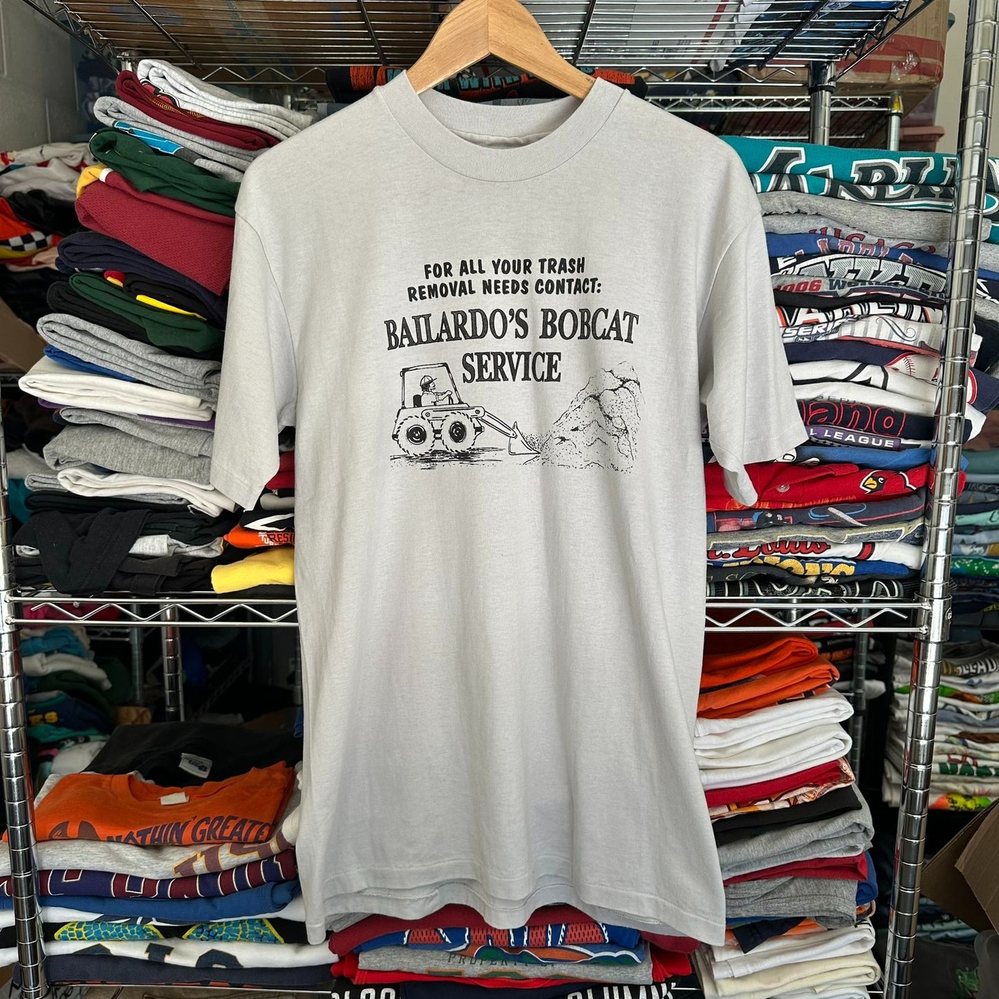 Vintage 80s Bobcat Service T-Shirt Single Stitch Utility Workwear Grunge Gray M