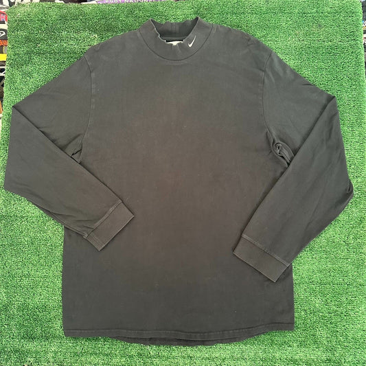 Vintage Y2K Nike Swoosh Mock Neck T-Shirt Long Sleeve Black L Minimal Streetwear