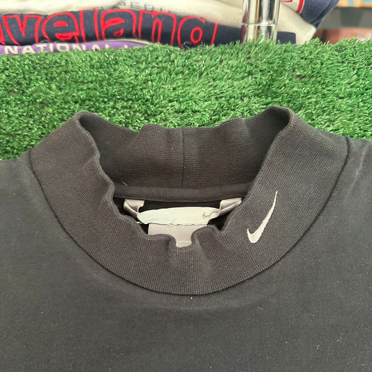 Vintage Y2K Nike Swoosh Mock Neck T-Shirt Long Sleeve Black L Minimal Streetwear
