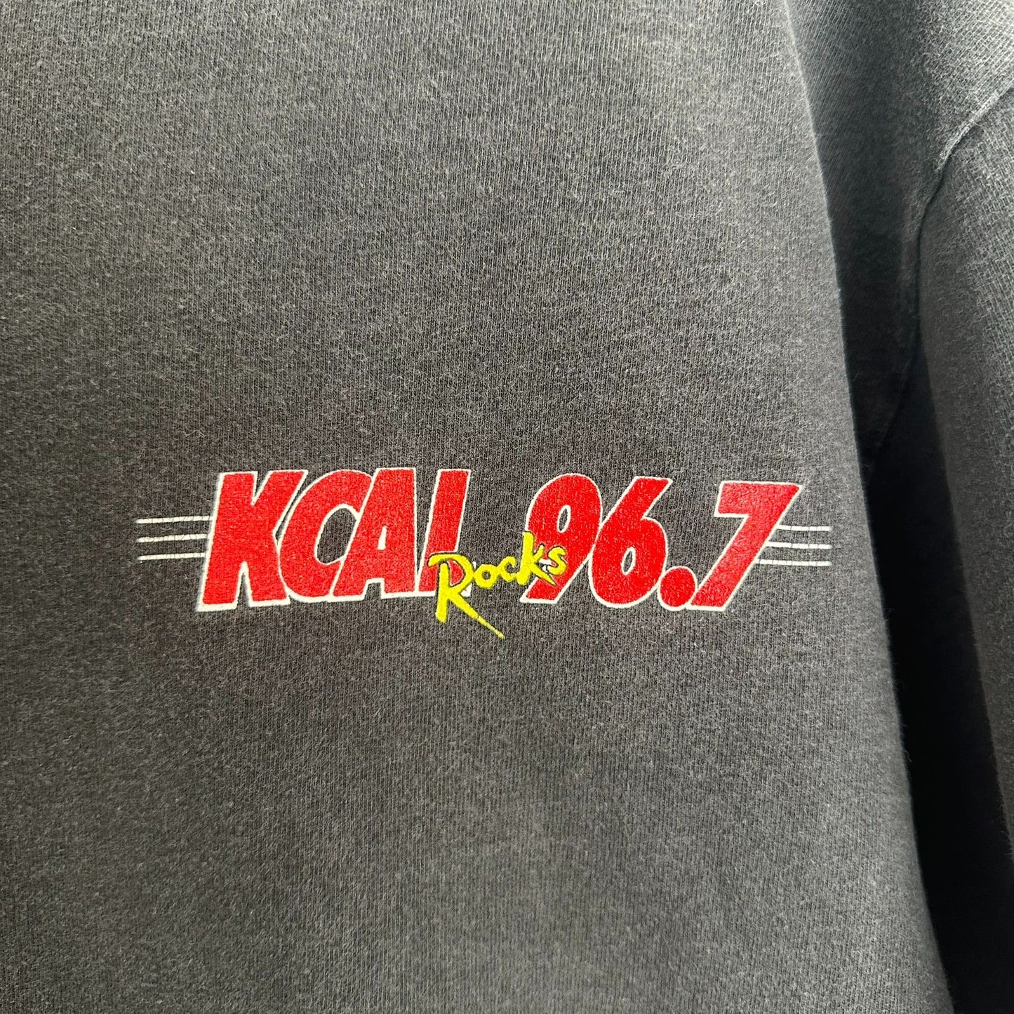 Vintage 90s KCAL FM 96.7 Rock Radio T-Shirt California Grunge Punk Faded Black L