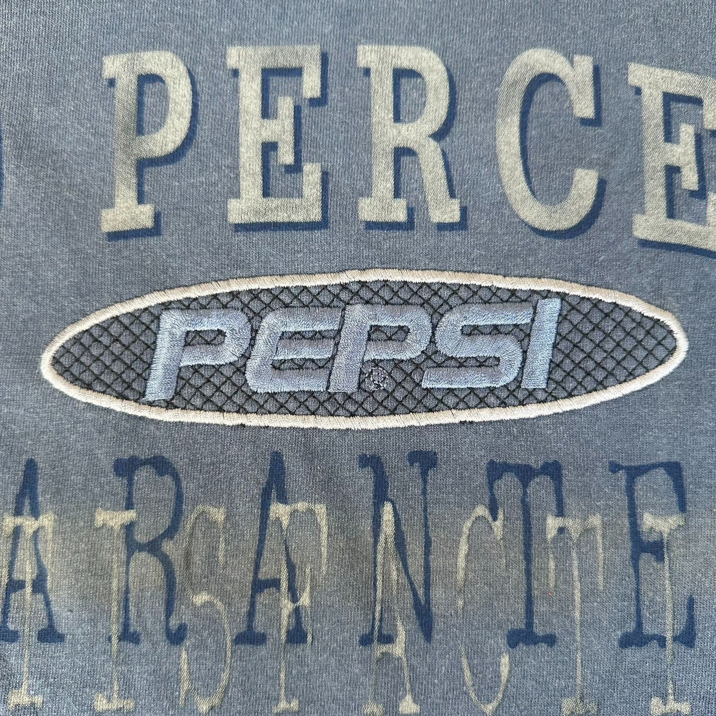 Vintage 90s Pepsi Embroidered T-Shirt Single Stitch Sun Faded Blue L/XL Grunge