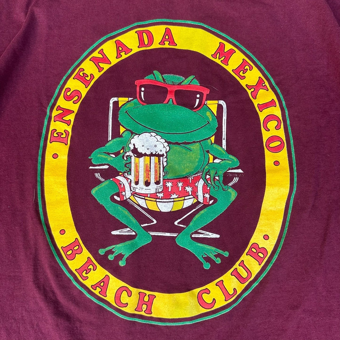 Vintage Y2K Mexico Beach Club Frog T-Shirt Surfer Vacation M Maroon Souvenir
