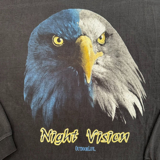 Vintage 90s Bald Eagle Night Vision T-Shirt Gorpcore Nature Long Sleeve Black XL