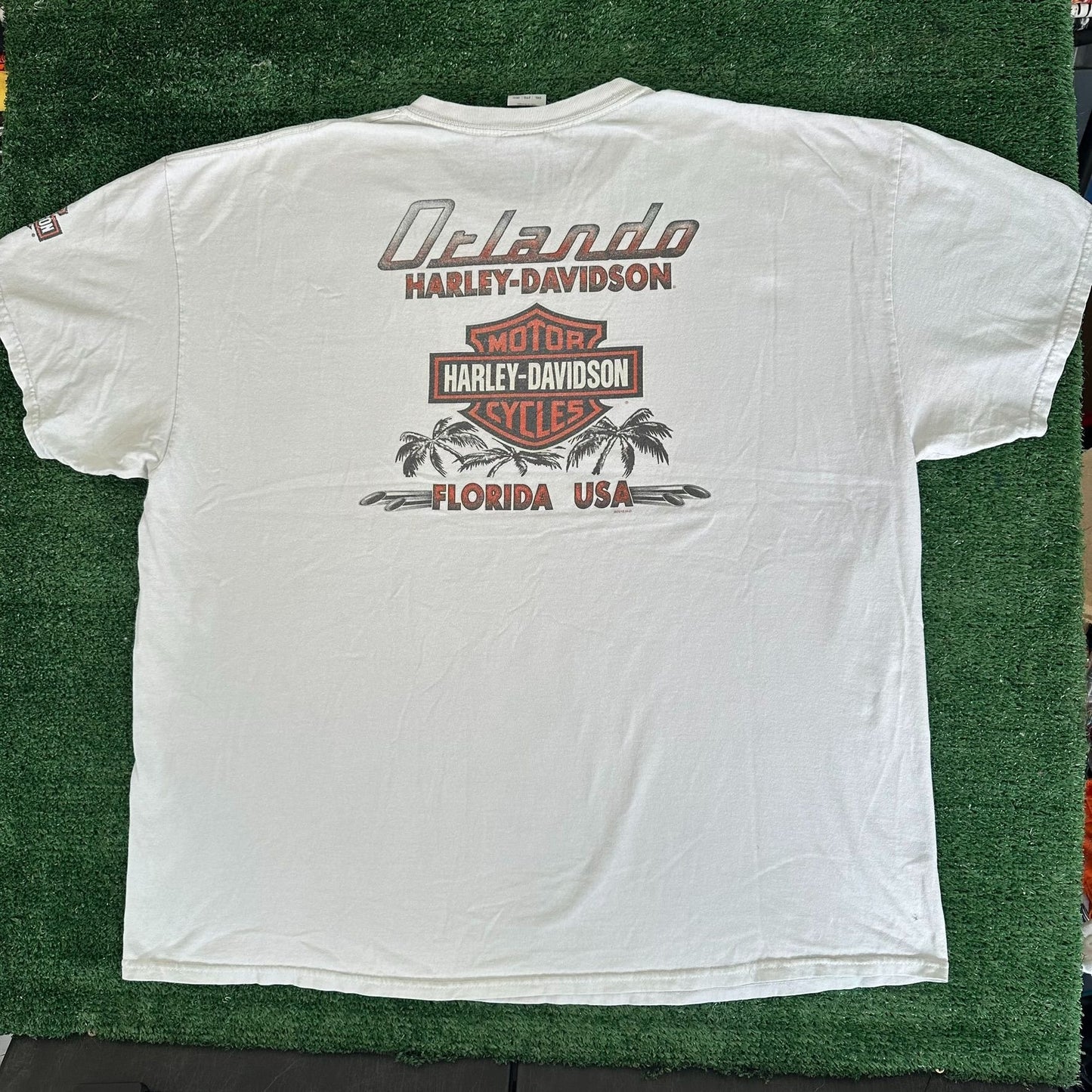 Vintage Y2K Harley Davidson Orlando Florida T-Shirt Biker Moto White XXL Grunge