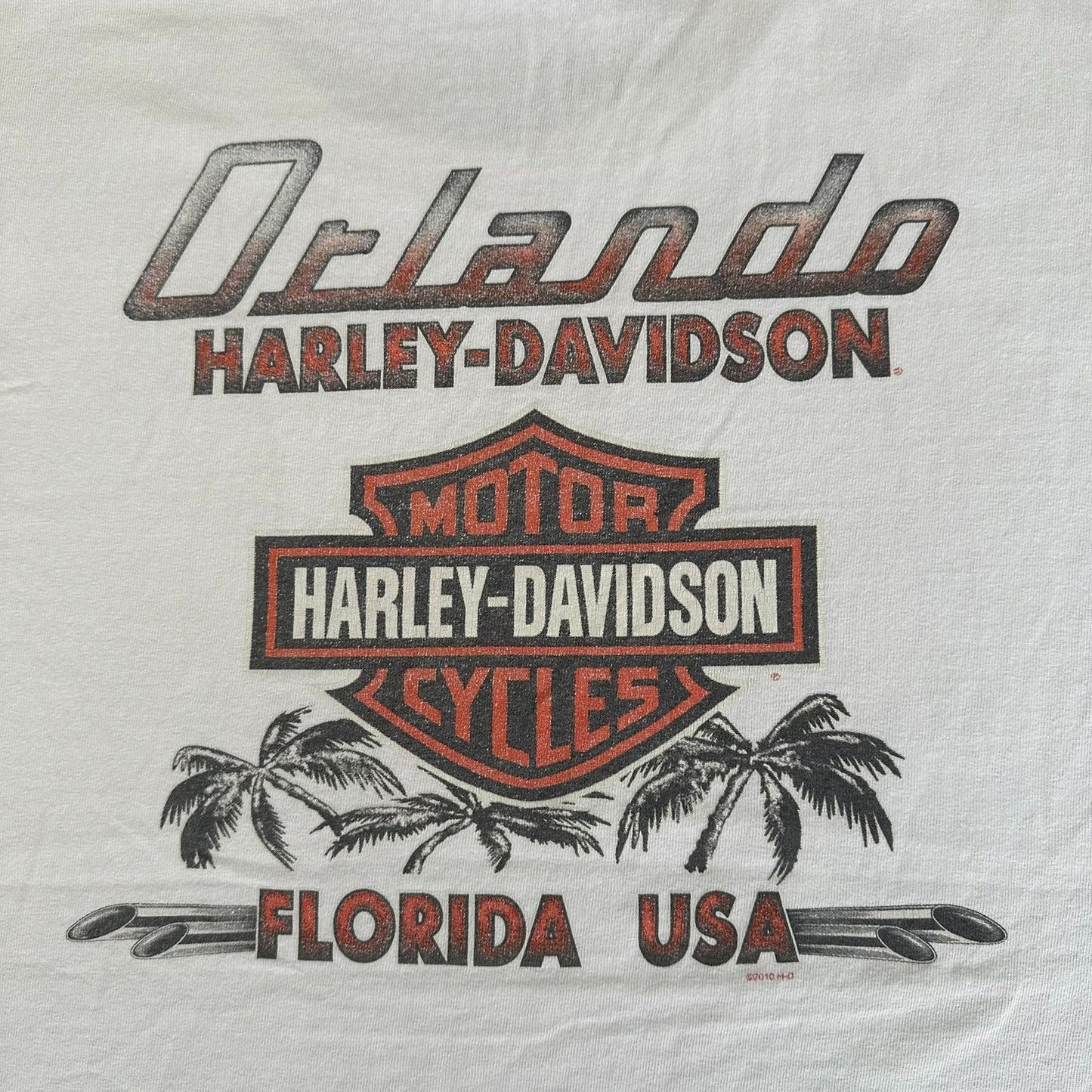 Vintage Y2K Harley Davidson Orlando Florida T-Shirt Biker Moto White XXL Grunge