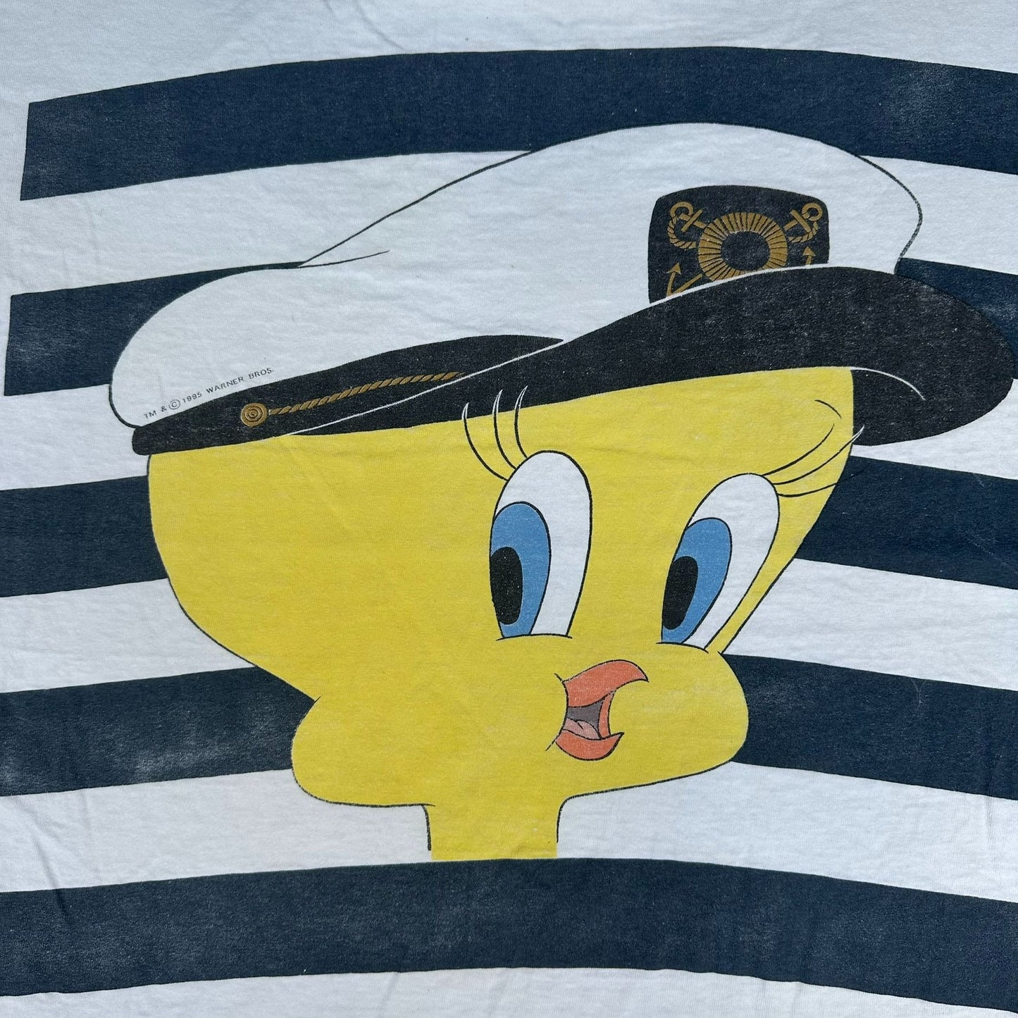 Vintage 90s Tweety Bird Sailor T-Shirt White L Single Stitch Looney Tunes 1995
