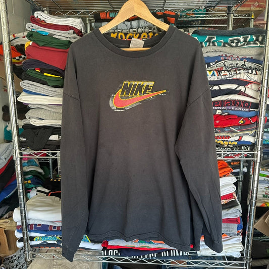 Vintage Y2K Nike Center Swoosh T-Shirt Long Sleeve Black XXL Streetwear Grunge
