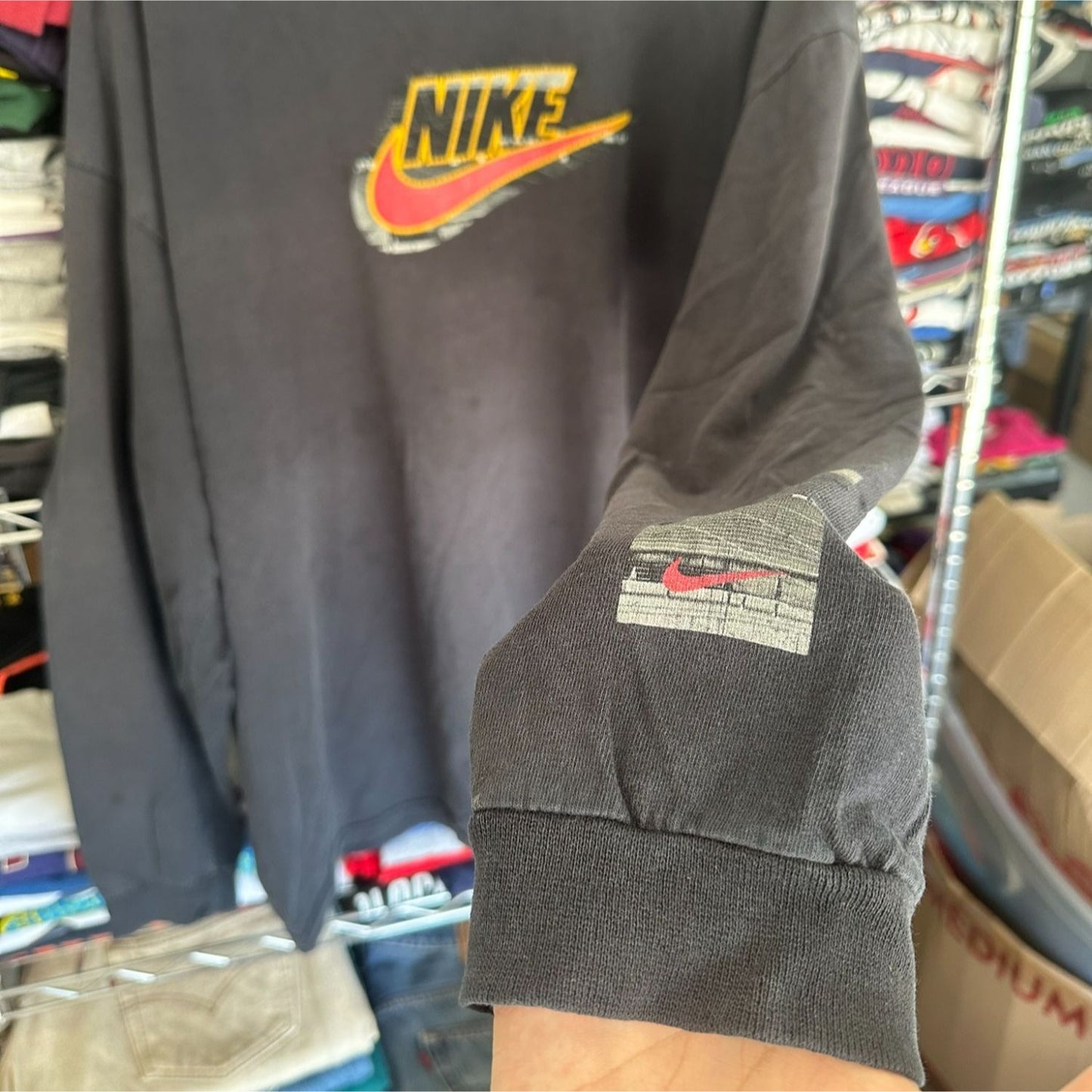 Vintage Y2K Nike Center Swoosh T-Shirt Long Sleeve Black XXL Streetwear Grunge