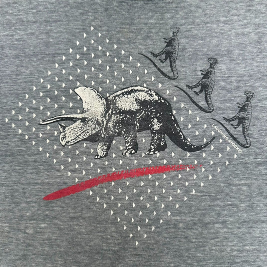 Vintage 80s Triceratops Dinosaurs T-Shirt Paper Thin Gray Single Stitch L Grunge